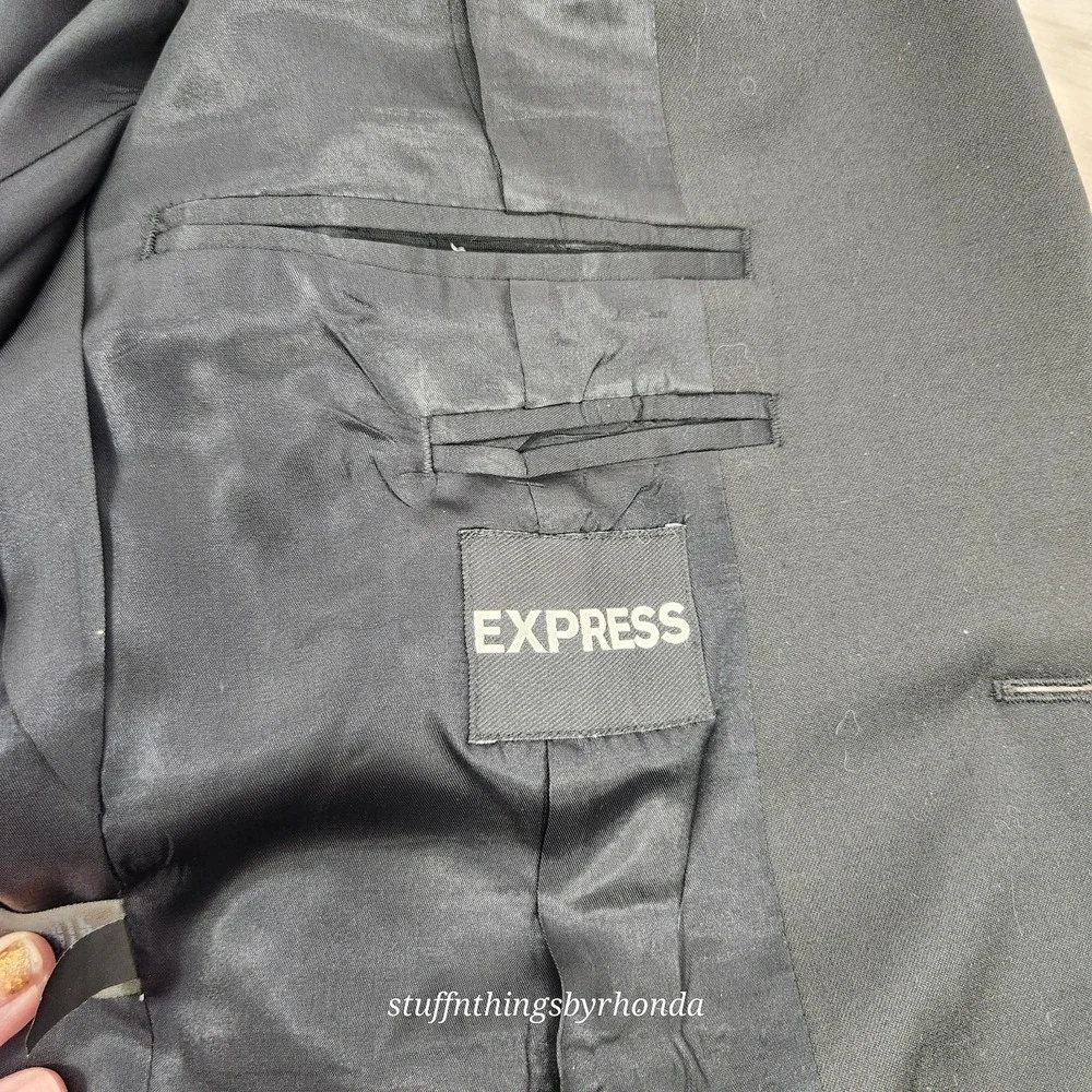 EXPRESS Black 2-Button Double Vented Wool Poly Blend 38R Blazer‎ Jacket
